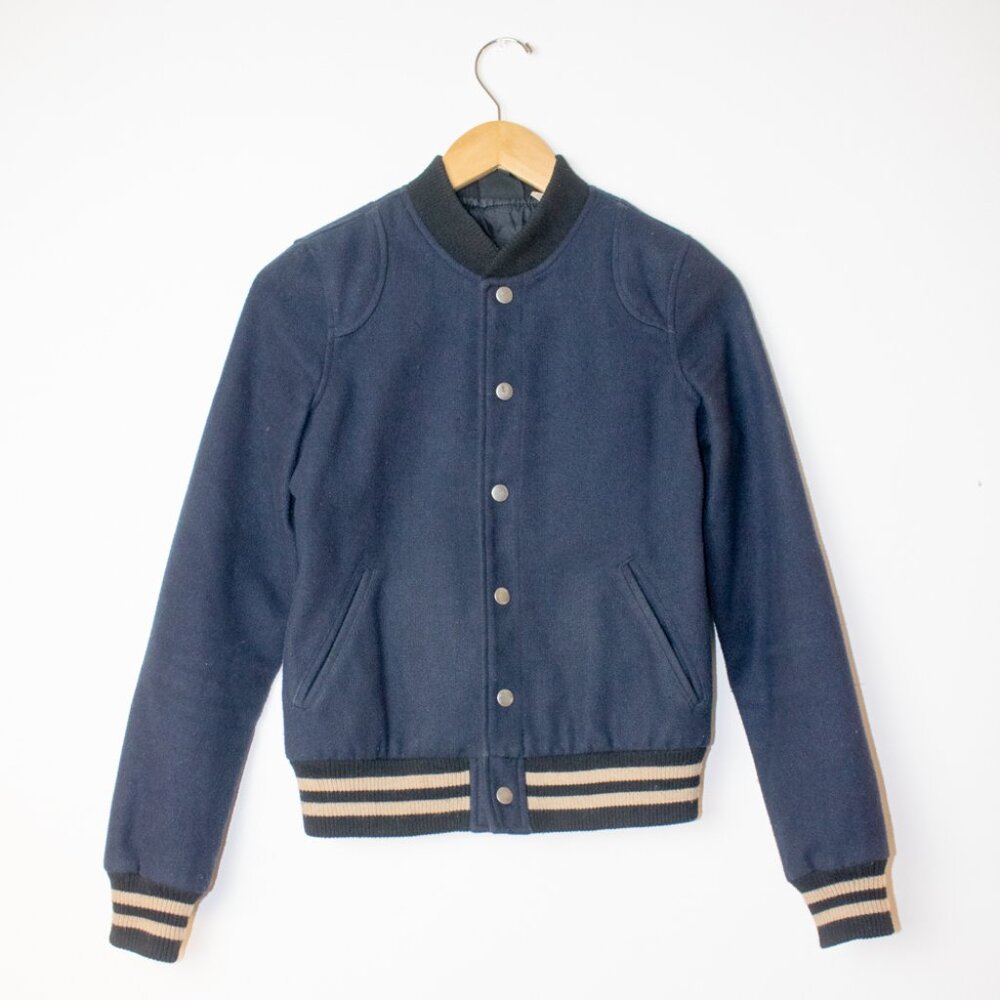 BDG Baseball Jacket, XS, Navy Tan & Black